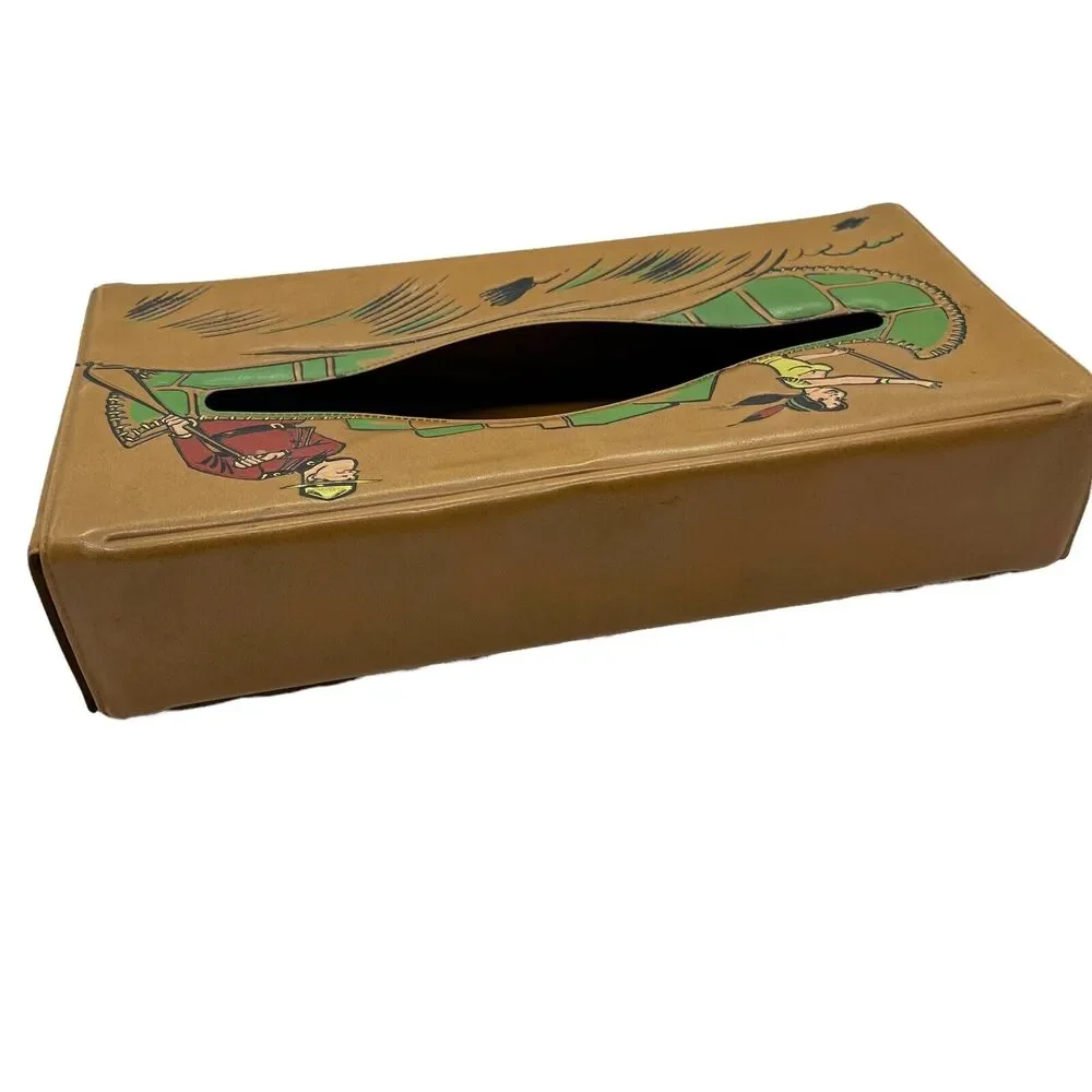 Canadian School Days Belt Mfg 1958 Brown Vinyl Rare Rectangular Tissue Box